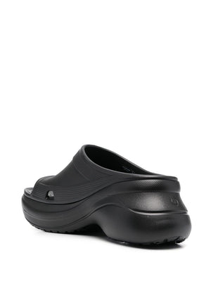 BALENCIAGA Black Croc Slide Sandals for Women