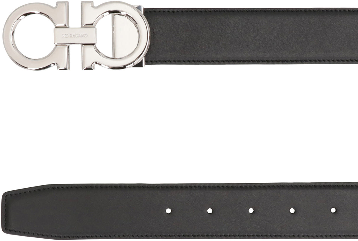 Ferragamo Reversible Leather Belt with Gancini Hook - 3.5 cm Height