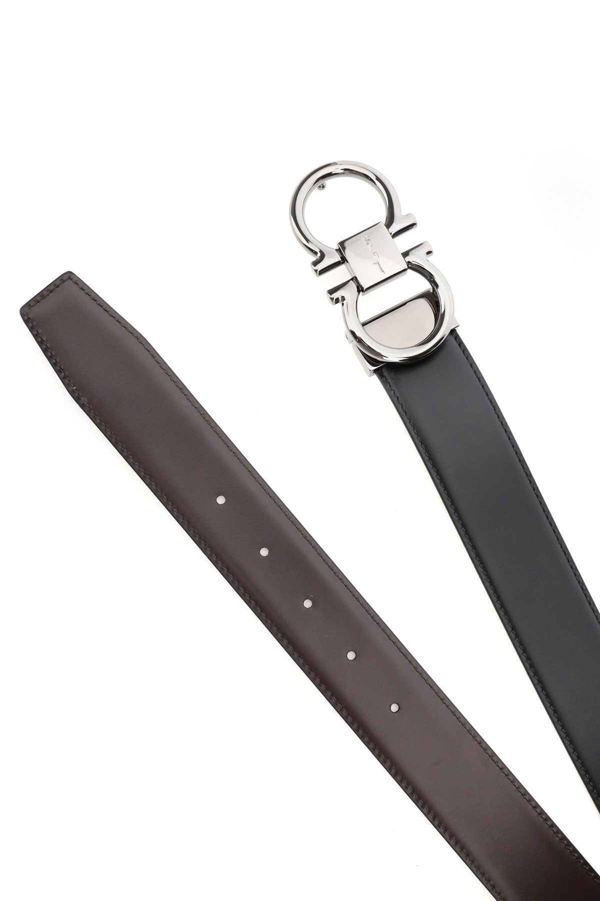 FERRAGAMO Gancini Double Buckle Leather Reversible Belt - Mixed Colors