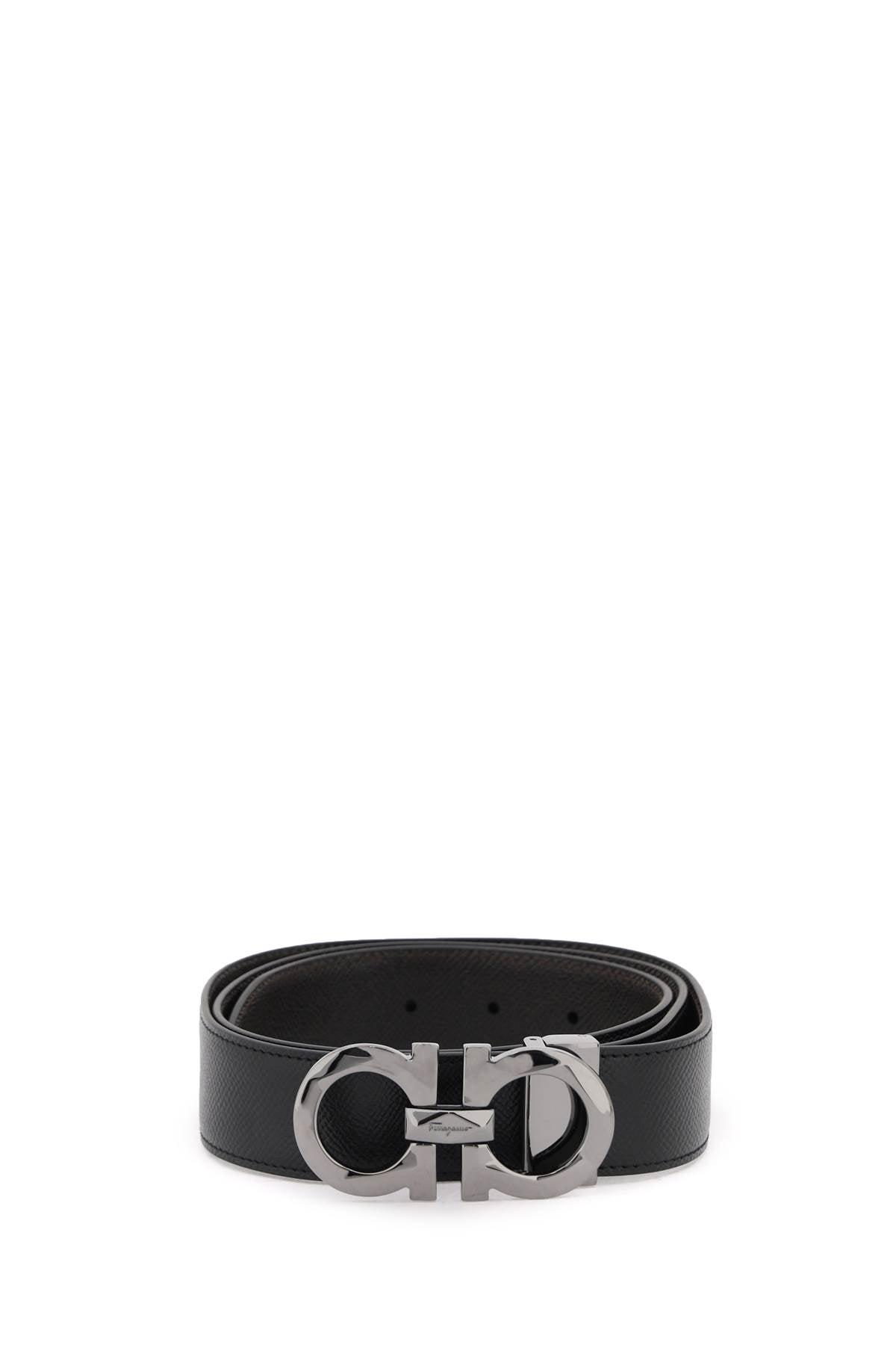 FERRAGAMO Sleek Black Leather Belt with Signature Gancini Hook Buckle