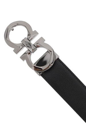 FERRAGAMO Sleek Black Leather Belt with Signature Gancini Hook Buckle