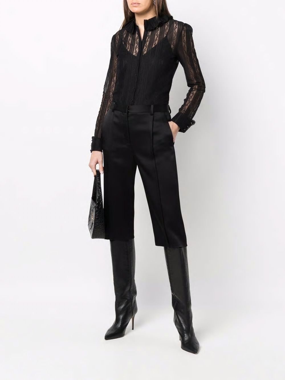 SAINT LAURENT Black Lace Blouse for Women - SS22 Collection