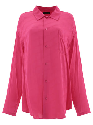 BALENCIAGA Fuchsia Jacquard Logo Long Sleeve Shirt