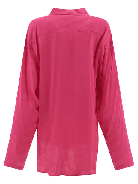 BALENCIAGA Fuchsia Jacquard Logo Long Sleeve Shirt