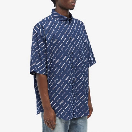 BALENCIAGA Men's Marine Cotton Shirt for FW23 Collection