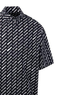 BALENCIAGA Black Logo Print Cotton Button-Down Shirt for Men