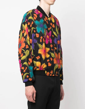 SAINT LAURENT Teddy Fleurs Crepe Jacket – Colorful Zip-Up Outerwear for Men