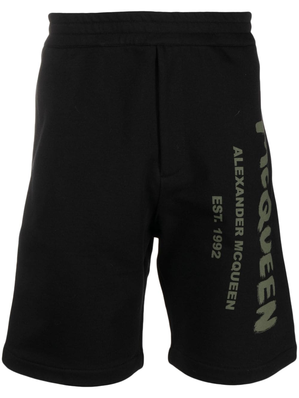 ALEXANDER MCQUEEN Men's Logo-Print Cotton Shorts in Navy Blue/Green