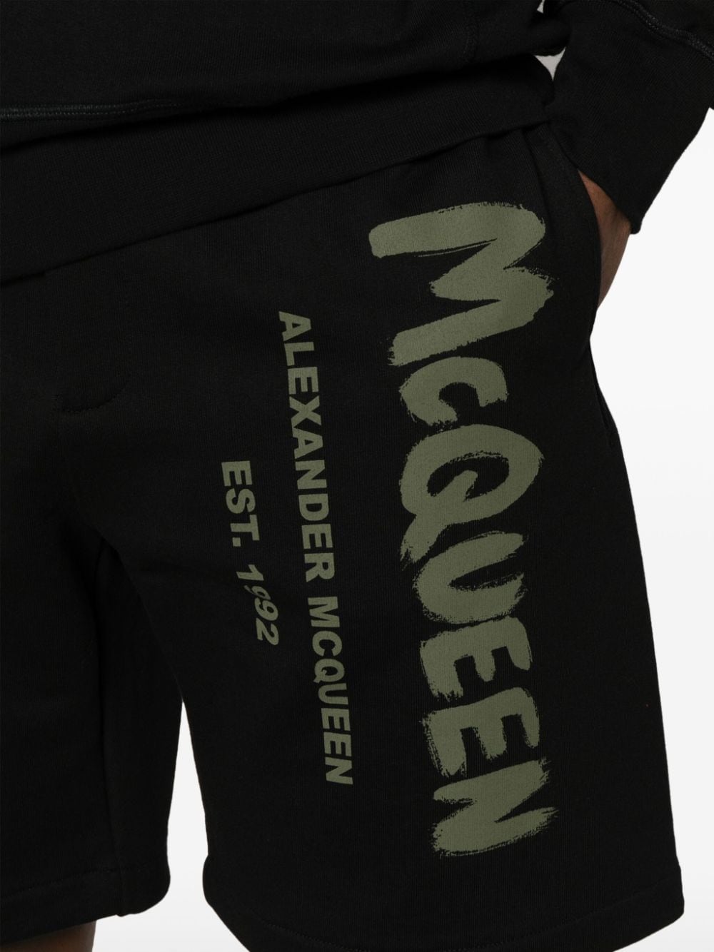 ALEXANDER MCQUEEN Men's Logo-Print Cotton Shorts in Navy Blue/Green