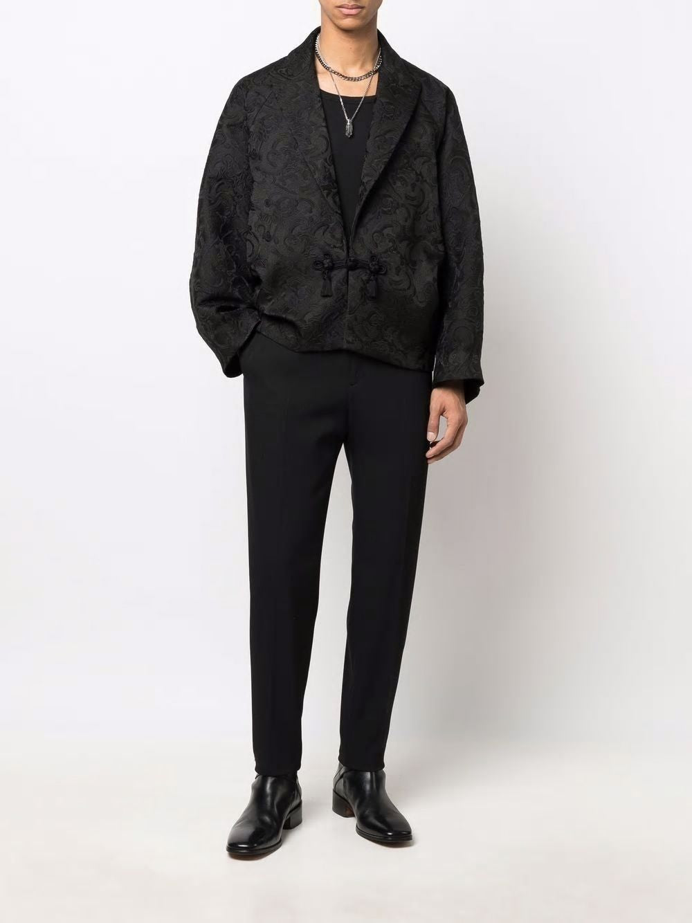 SAINT LAURENT Black Kimono Style Court Coat for Men - SS22 Collection