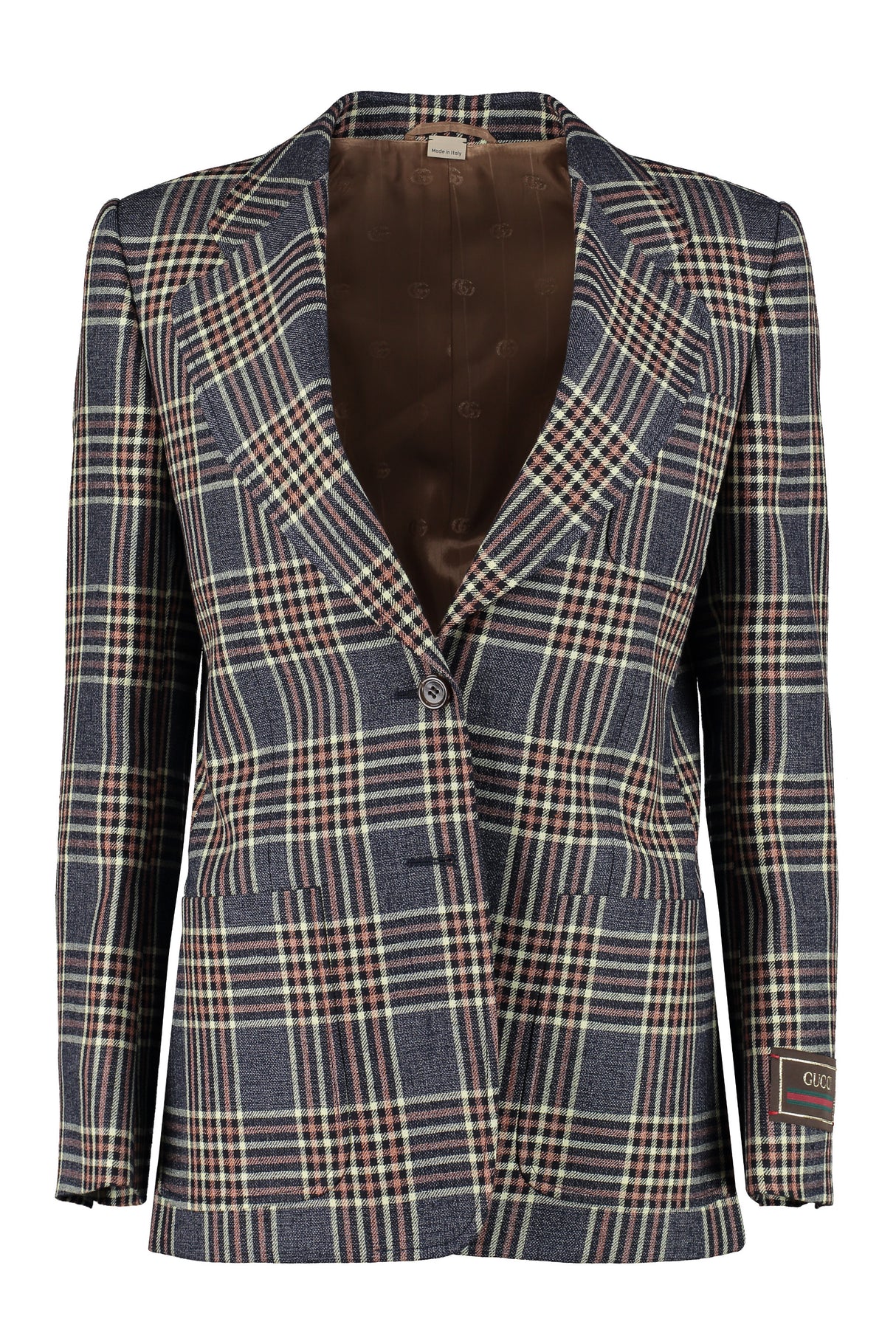 GUCCI Navy Checkered Blazer with Structured Shoulders for Women - FW22