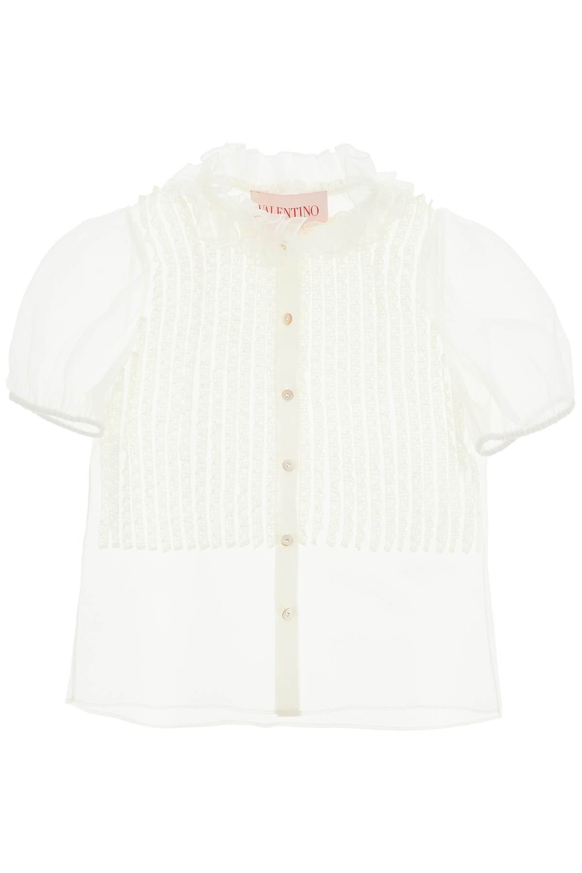 VALENTINO GARAVANI Chic Short-Sleeved Blouse with Lace Ruffles