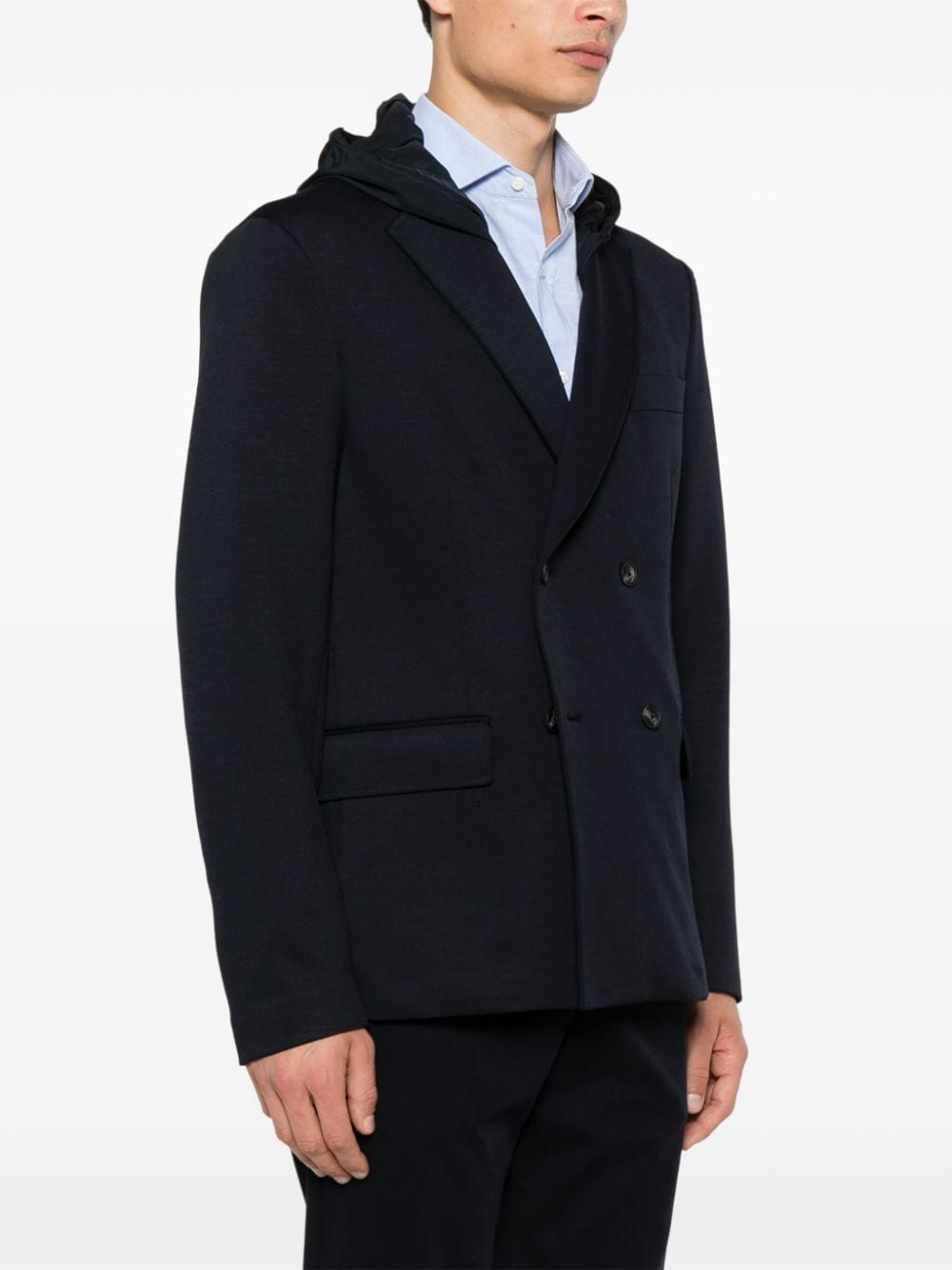 EMPORIO ARMANI Men's Wool Blend Double-Breasted Jacket with Detachable Hood