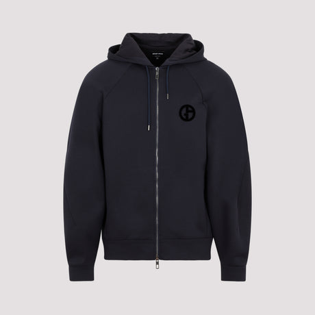 GIORGIO ARMANI Men's Blue Velvet Print Hoodie for FW23