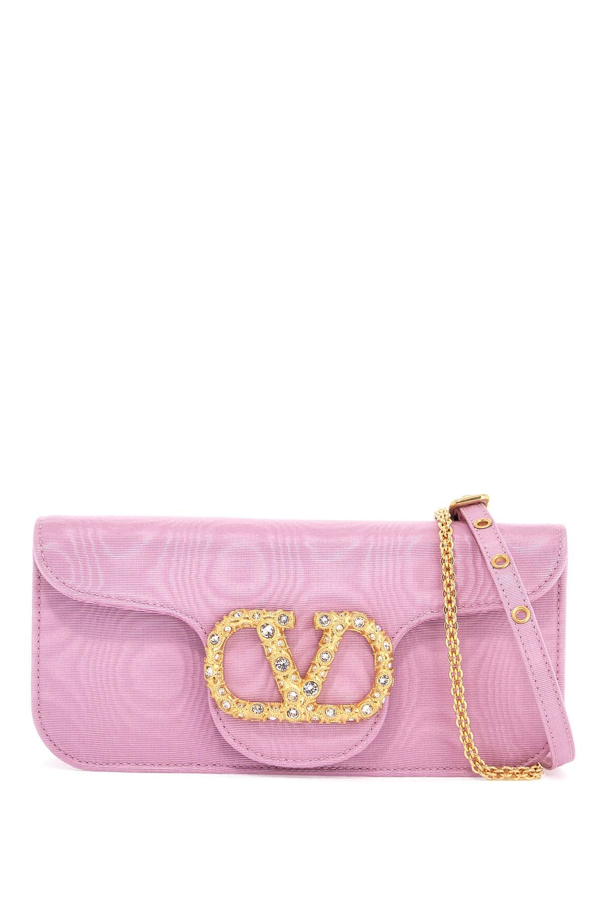 VALENTINO GARAVANI Mini Moire Fabric Clutch with Crystal Accent