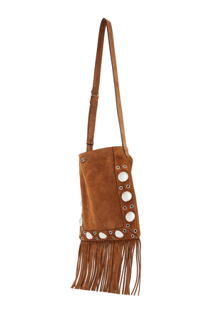 VALENTINO GARAVANI Suede Crossbody Handbag with Studs and Fringe for Men