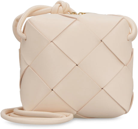 BOTTEGA VENETA Mini Cassette Pink Leather Camera Bag with Intrecciato Weave & Gold-Tone Hardware - 14cm x 14cm x 7cm