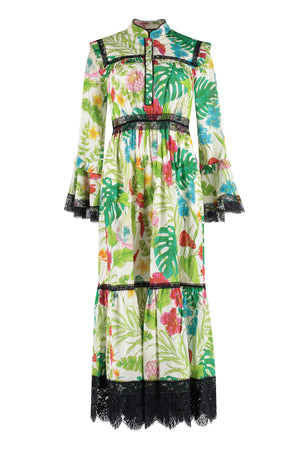 GUCCI Floral Print Long Dress with Lace Details and Coordinated Slip for Women