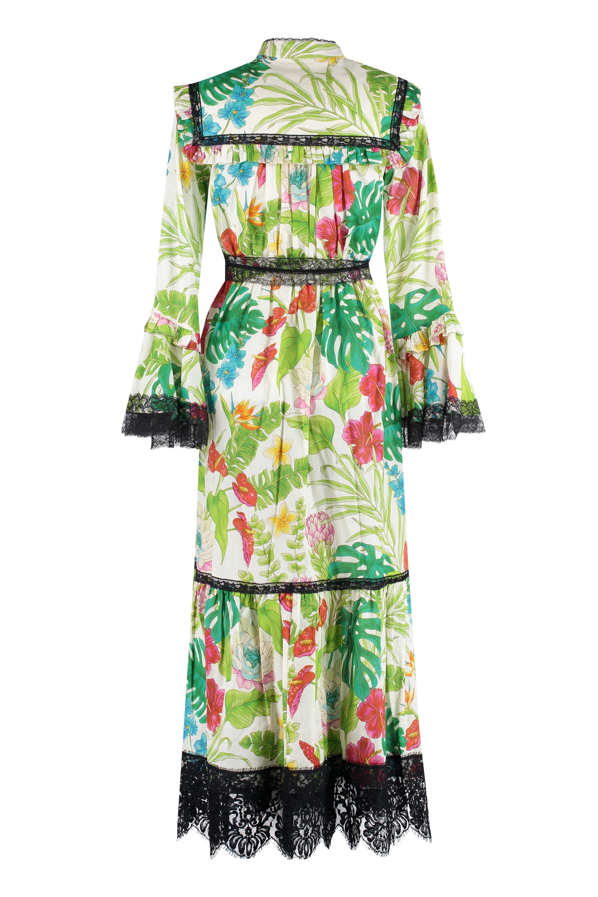 GUCCI Floral Print Long Dress with Lace Details and Coordinated Slip for Women