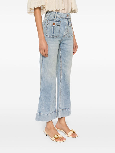 ZIMMERMANN Flared Cropped Denim Jeans with Mini Logo