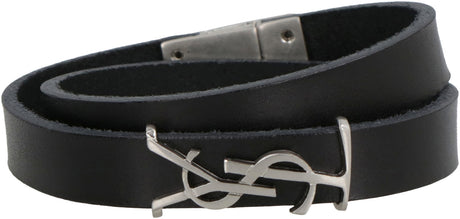 SAINT LAURENT Black Leather Opyum Double-Wrap Bracelet for Men