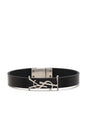 SAINT LAURENT Black Leather Bracelet with Silver Logo for Men from FW23 Collection