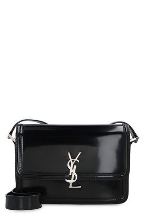 SAINT LAURENT Black Leather Messenger Bag for Men - Shiny Calfskin, Adjustable Strap, Silver-Tone Hardware