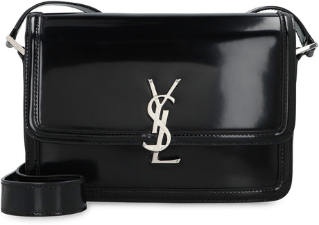 SAINT LAURENT Black Leather Messenger Bag for Men - Shiny Calfskin, Adjustable Strap, Silver-Tone Hardware