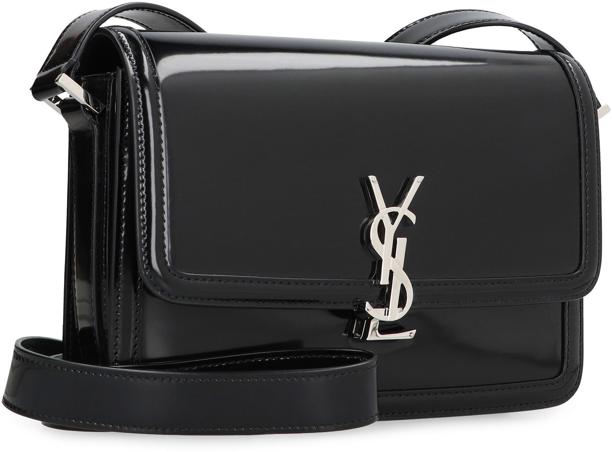 SAINT LAURENT Black Leather Messenger Bag for Men - Shiny Calfskin, Adjustable Strap, Silver-Tone Hardware