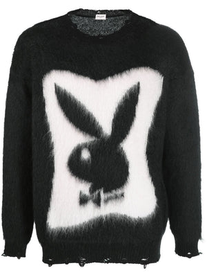 SAINT LAURENT Men's Jacquard Playboy Mohair Knit Sweater