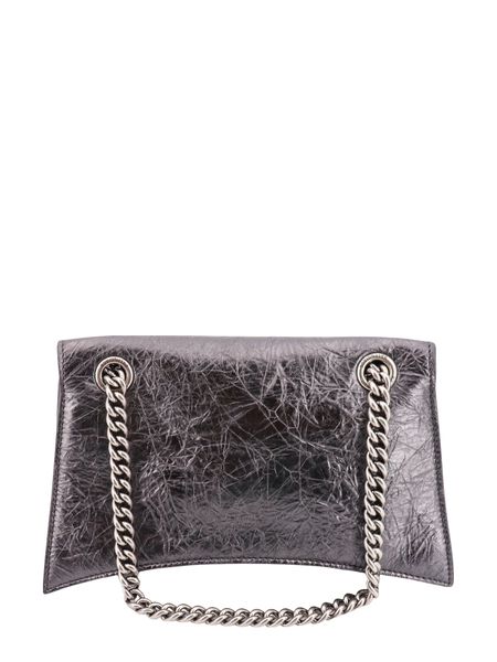 BALENCIAGA Gray Crush Shoulder Handbag with Metallic Leather Details for Women - FW23 Collection