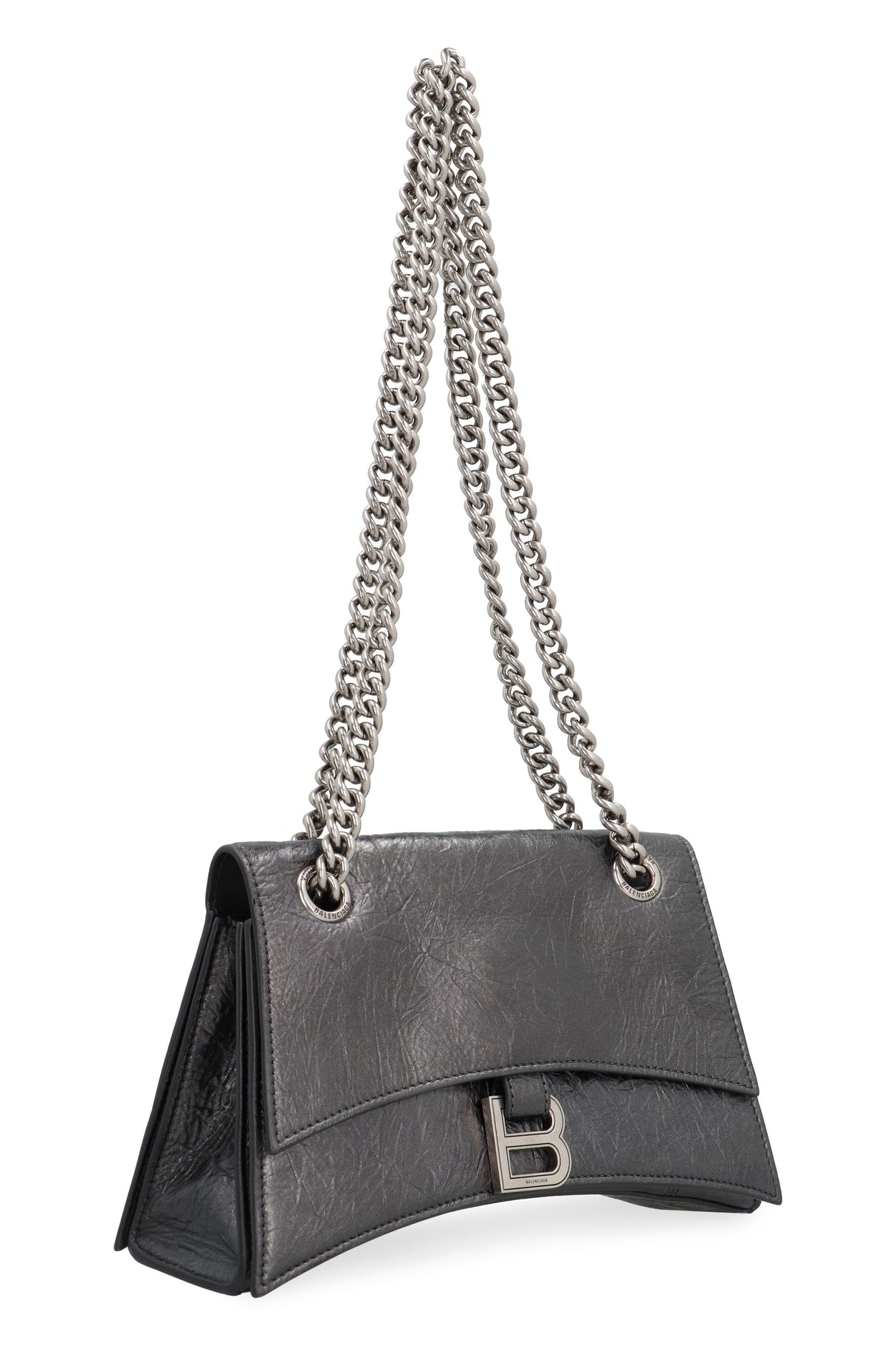 BALENCIAGA Gray Crush Shoulder Handbag with Metallic Leather Details for Women - FW23 Collection