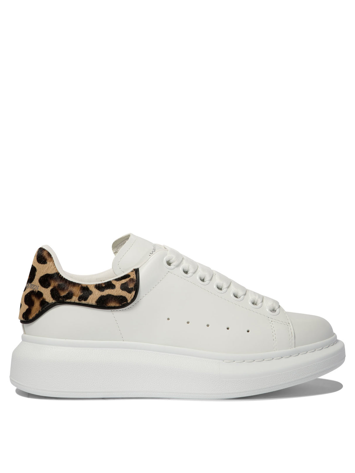 ALEXANDER MCQUEEN Oversize Elegance White Leather Sneakers with Leopard Print