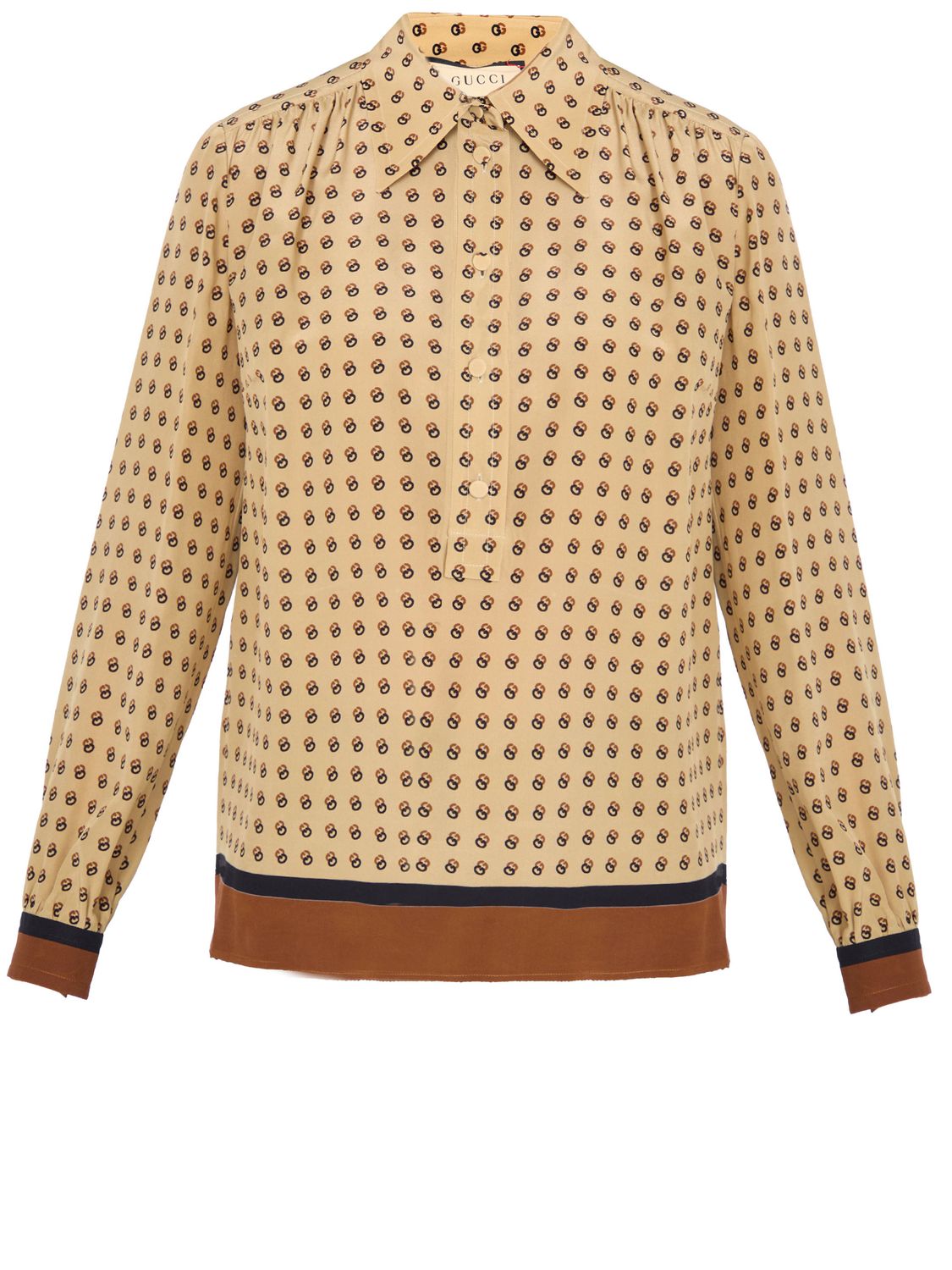 GUCCI Beige Silk Shirt with All-Over Micro GG Motif for Women