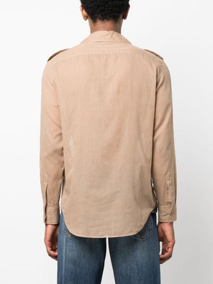 SAINT LAURENT Men's Plaqué Cotton Shirt in Beige - FW23