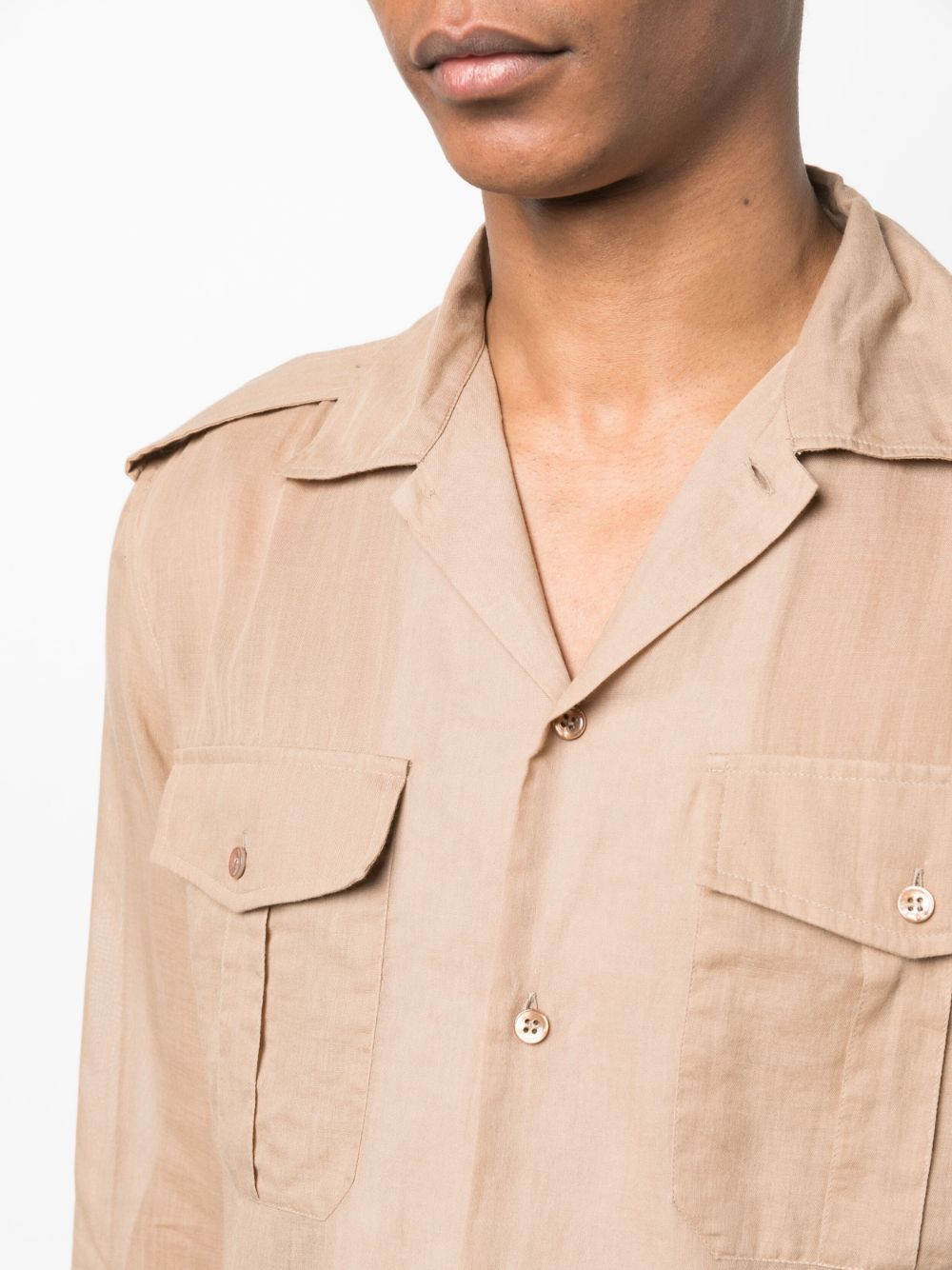 SAINT LAURENT Men's Plaqué Cotton Shirt in Beige - FW23