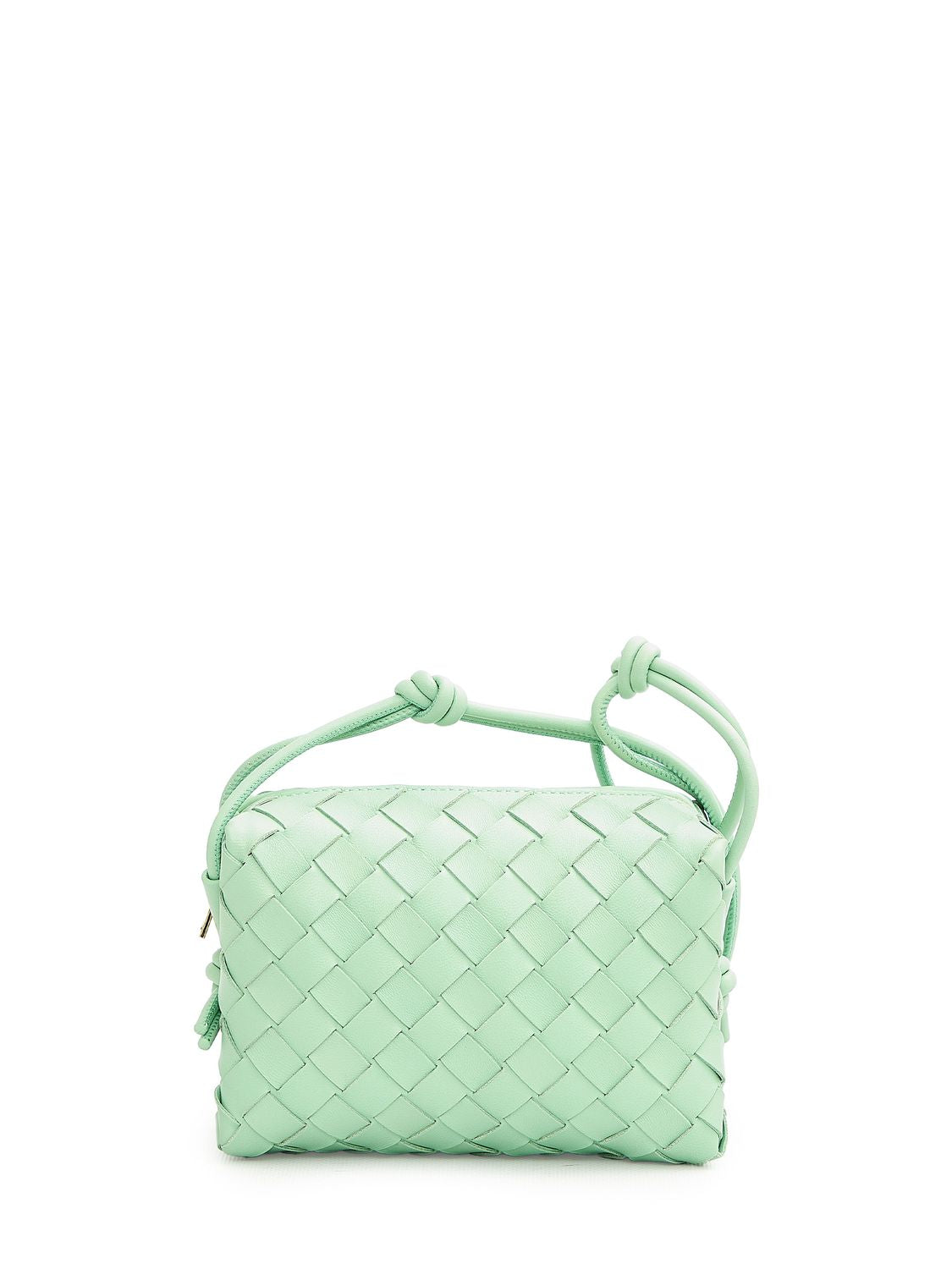 BOTTEGA VENETA Mini Loop Camera-Style Bag with Intrecciato Leather Design and Gold Tone Accents, Green