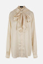 BALENCIAGA Oversized Ivory Viscose Jacquard Blouse with Hood and Bow Detail