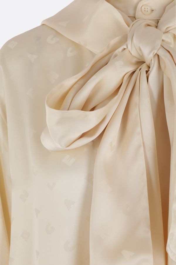 BALENCIAGA Oversized Ivory Viscose Jacquard Blouse with Hood and Bow Detail