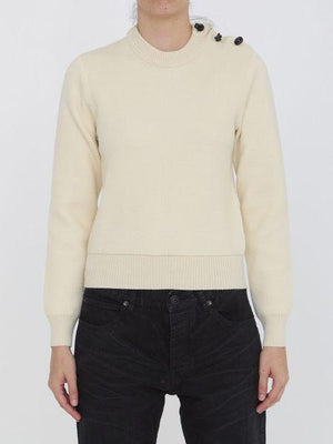 BOTTEGA VENETA Elegant Ivory Wool Sweater with Embellished Buttons