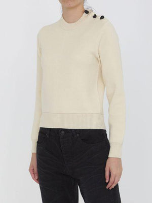 BOTTEGA VENETA Elegant Ivory Wool Sweater with Embellished Buttons