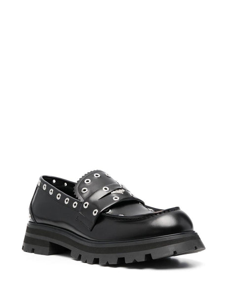 ALEXANDER MCQUEEN Men's Black Leather Moccasins for SS23