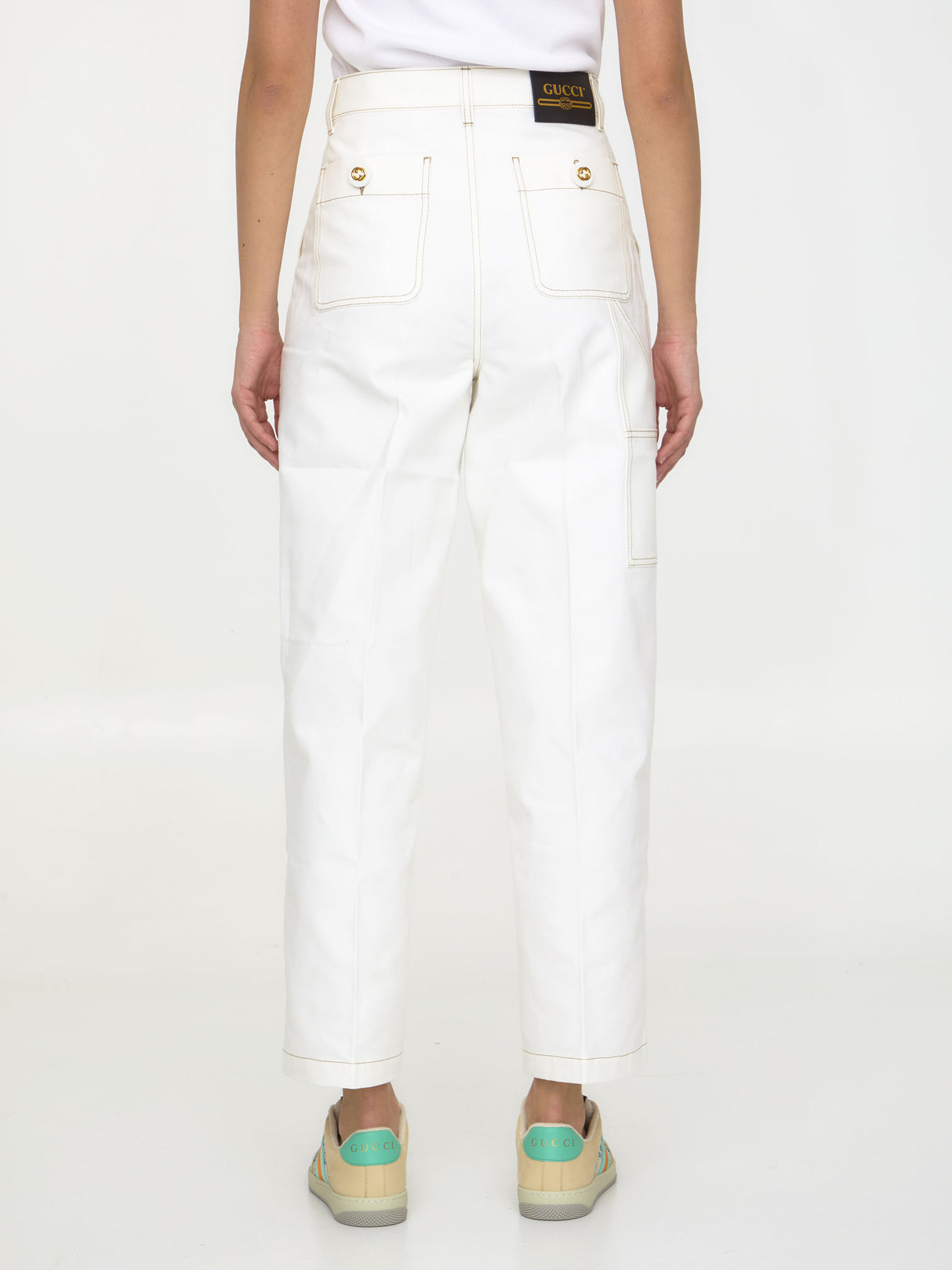 GUCCI Contrasting Stitch High-Rise Cotton Trousers for Women