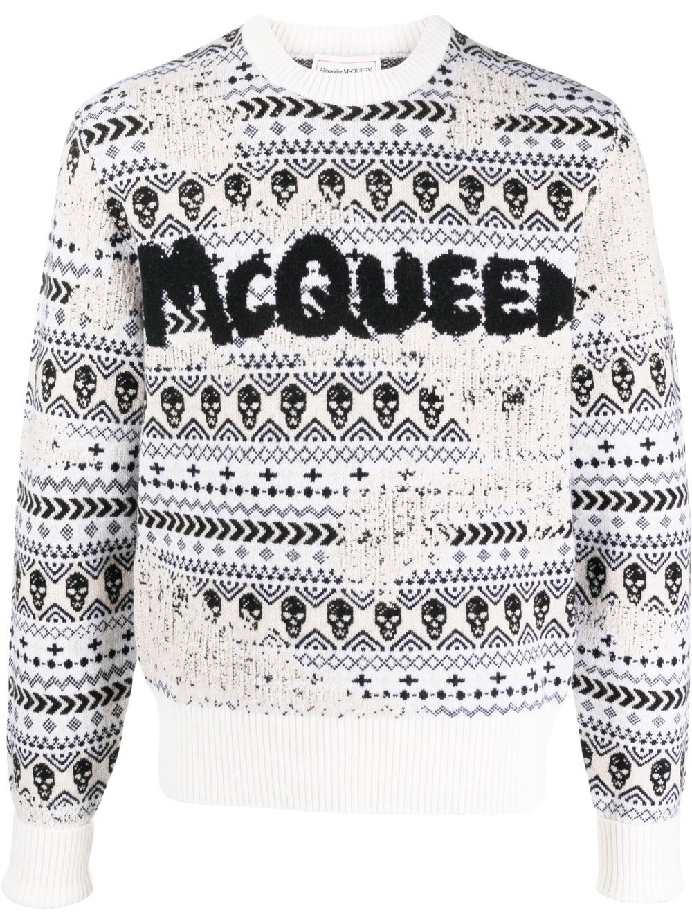 ALEXANDER MCQUEEN Men's Ivory, Black, and Cream Wool Knit Sweater for SS23 Season