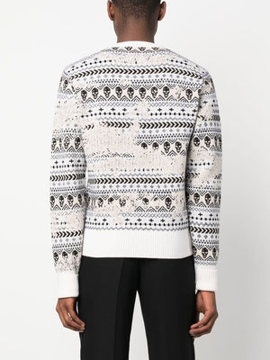 ALEXANDER MCQUEEN Men's Ivory, Black, and Cream Wool Knit Sweater for SS23 Season