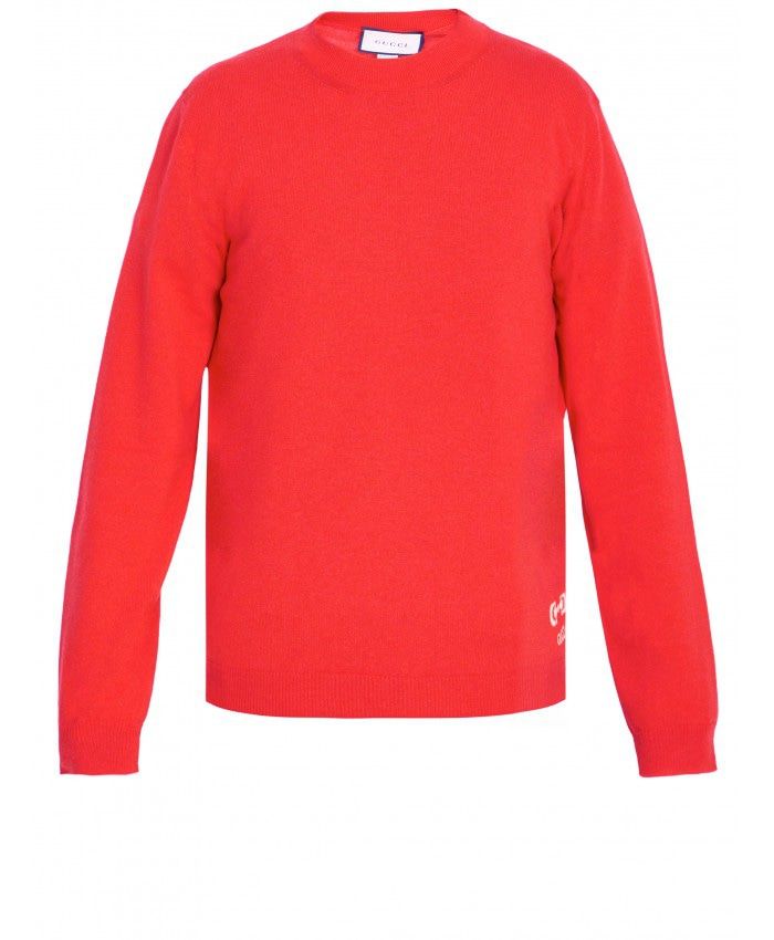 GUCCI Red Cashmere Jumper with Horsebit Embroidery