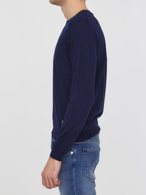 GUCCI Men's Blue Ribbed Wool Crew-Neck Sweater