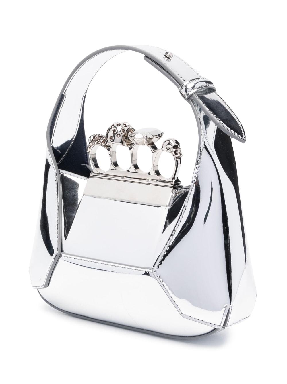 ALEXANDER MCQUEEN Mini Jewelled Hobo Handbag in Gray Calfskin Leather with Top Handle for Women Spring/Summer 2024