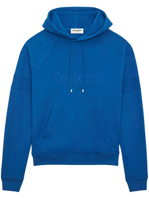 SAINT LAURENT Navy Blue Logo-Embroidered Cotton Hoodie for Men - FW23