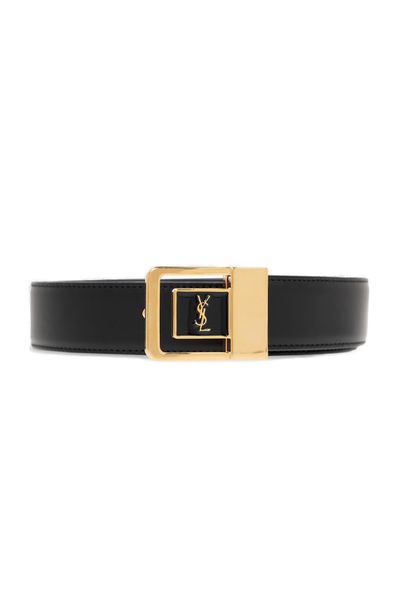 SAINT LAURENT Classic Black Leather Belt with Female Buckle - Adjustable Size